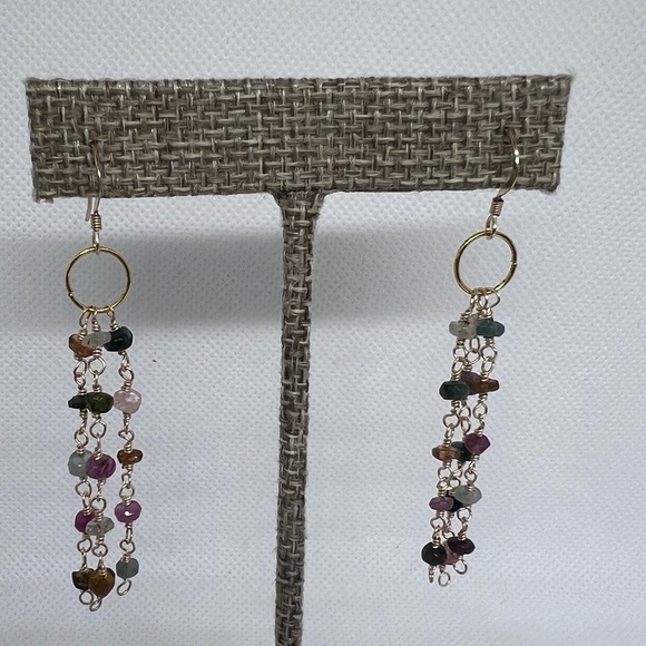 HANDMADE Rainbow Tourmaline Dangle Earrings on 14k GF ear wires. - Picture 7 of 7